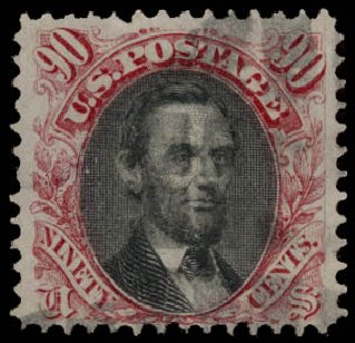 US Stamp Prices Scott # 122 - 90c 1869 Pictorial Lincoln. Daniel Kelleher Auctions, May 2015, Sale 669, Lot 2591