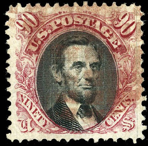 Value of US Stamps Scott Cat. #122 - 1869 90c Pictorial Lincoln. Matthew Bennett International, Sep 2011, Sale 338, Lot 1804
