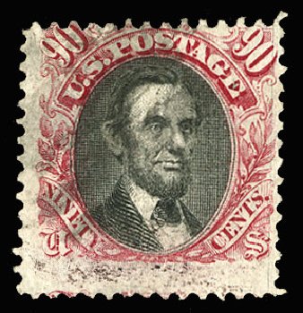 Costs of US Stamp Scott Cat. # 122: 1869 90c Pictorial Lincoln. Cherrystone Auctions, Jun 2014, Sale 201406, Lot 64
