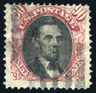 Value of US Stamp Scott Catalogue 122: 90c 1869 Pictorial Lincoln. Harmer-Schau Auction Galleries, Jun 2008, Sale 78, Lot 1364