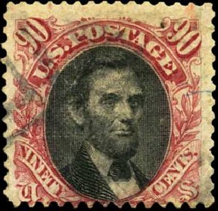 Values of US Stamps Scott # 122 - 90c 1869 Pictorial Lincoln. Harmer-Schau Auction Galleries, Feb 2012, Sale 92, Lot 934