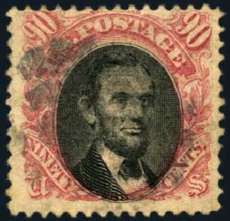 Value of US Stamps Scott Cat. # 122: 90c 1869 Pictorial Lincoln. Harmer-Schau Auction Galleries, Aug 2012, Sale 94, Lot 1224