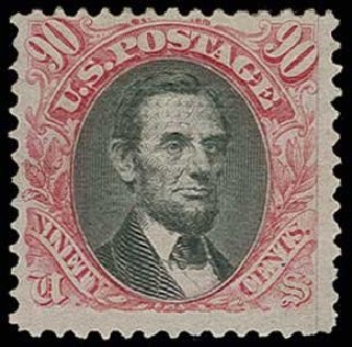 Prices of US Stamps Scott Catalogue #122: 90c 1869 Pictorial Lincoln. H.R. Harmer, Jun 2013, Sale 3003, Lot 1114
