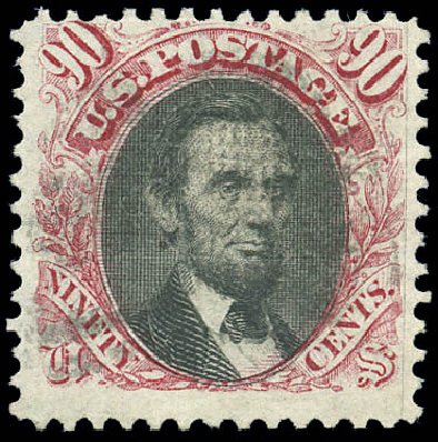 US Stamps Value Scott Catalogue # 122: 90c 1869 Pictorial Lincoln. Matthew Bennett International, Sep 2010, Sale 333, Lot 3505