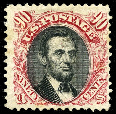 Price of US Stamps Scott Catalogue # 122 - 90c 1869 Pictorial Lincoln. Matthew Bennett International, Feb 2012, Sale 340, Lot 235