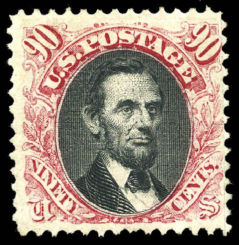 US Stamps Value Scott Catalogue 122: 1869 90c Pictorial Lincoln. Matthew Bennett International, May 2014, Sale 350, Lot 225