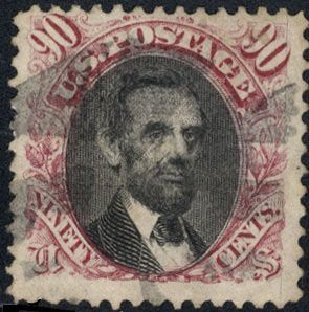 Values of US Stamp Scott Cat. #122 - 90c 1869 Pictorial Lincoln. Cherrystone Auctions, Mar 2008, Sale 200803, Lot 165