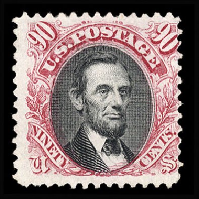 Values of US Stamp Scott Catalog # 122 - 1869 90c Pictorial Lincoln. Cherrystone Auctions, Mar 2013, Sale 201303, Lot 45
