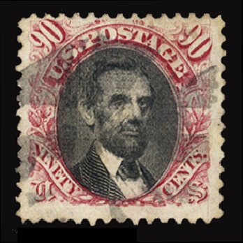 US Stamp Price Scott Cat. 122: 90c 1869 Pictorial Lincoln. Cherrystone Auctions, Jun 2014, Sale 201406, Lot 65