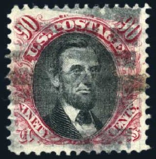Value of US Stamps Scott Catalog 122: 1869 90c Pictorial Lincoln. Harmer-Schau Auction Galleries, Jun 2008, Sale 78, Lot 1365