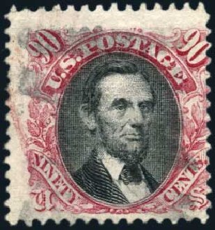 Prices of US Stamp Scott Cat. 122: 1869 90c Pictorial Lincoln. Harmer-Schau Auction Galleries, Mar 2011, Sale 89, Lot 175