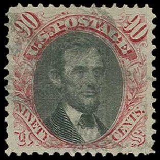 US Stamp Prices Scott Catalog #122: 1869 90c Pictorial Lincoln. H.R. Harmer, Jun 2013, Sale 3003, Lot 1115