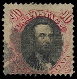 US Stamps Values Scott Catalog #122: 90c 1869 Pictorial Lincoln. Daniel Kelleher Auctions, Jan 2012, Sale 628, Lot 295
