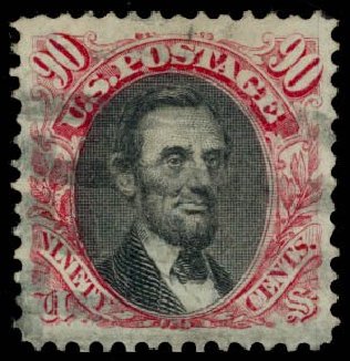 Price of US Stamps Scott Catalog # 122 - 1869 90c Pictorial Lincoln. Daniel Kelleher Auctions, May 2014, Sale 653, Lot 2105