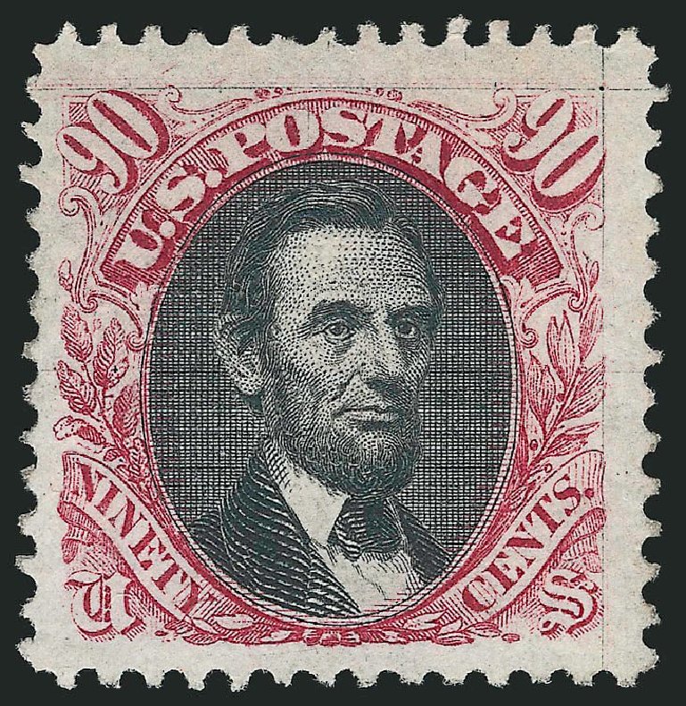 US Stamp Value Scott Cat. 122 - 90c 1869 Pictorial Lincoln. Robert Siegel Auction Galleries, Sep 2014, Sale 1078, Lot 245