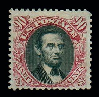 Prices of US Stamps Scott # 122 - 1869 90c Pictorial Lincoln. Matthew Bennett International, Dec 2007, Sale 325, Lot 1612