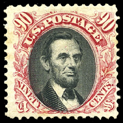 Values of US Stamps Scott Catalog # 122 - 90c 1869 Pictorial Lincoln. Matthew Bennett International, May 2014, Sale 350, Lot 232