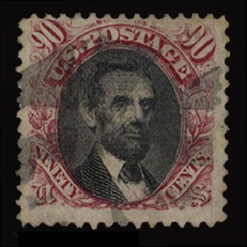 Value of US Stamp Scott Cat. #122 - 1869 90c Pictorial Lincoln. Cherrystone Auctions, Jun 2012, Sale 201206, Lot 82