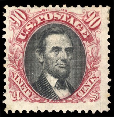 Prices of US Stamps Scott Catalog # 122 - 1869 90c Pictorial Lincoln. Cherrystone Auctions, Sep 2012, Sale 201209, Lot 62