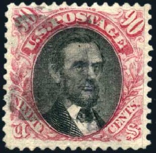 Value of US Stamp Scott Cat. # 122: 1869 90c Pictorial Lincoln. Harmer-Schau Auction Galleries, Oct 2009, Sale 83, Lot 362