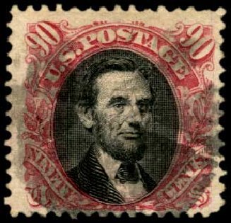 Values of US Stamp Scott Catalogue 122: 1869 90c Pictorial Lincoln. Harmer-Schau Auction Galleries, Feb 2012, Sale 92, Lot 932
