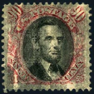 US Stamp Values Scott Catalog # 122: 1869 90c Pictorial Lincoln. Harmer-Schau Auction Galleries, Aug 2012, Sale 94, Lot 1222