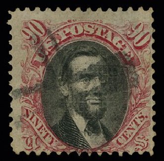 US Stamp Prices Scott Catalog #122: 1869 90c Pictorial Lincoln. H.R. Harmer, May 2014, Sale 3005, Lot 1122