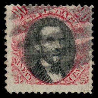 Prices of US Stamps Scott Catalogue 122: 90c 1869 Pictorial Lincoln. Daniel Kelleher Auctions, Sep 2013, Sale 639, Lot 392