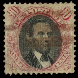 Values of US Stamps Scott Catalog # 122 - 90c 1869 Pictorial Lincoln. Daniel Kelleher Auctions, Oct 2014, Sale 660, Lot 2152