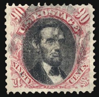 Prices of US Stamps Scott #122: 1869 90c Pictorial Lincoln. Cherrystone Auctions, Mar 2008, Sale 200803, Lot 163