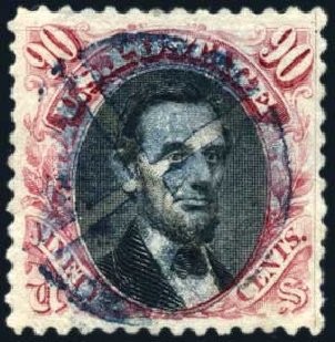 Costs of US Stamps Scott Catalog 122 - 1869 90c Pictorial Lincoln. Harmer-Schau Auction Galleries, Oct 2009, Sale 83, Lot 363