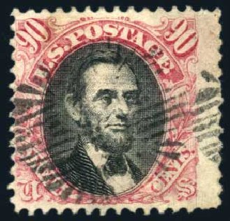Price of US Stamps Scott 122: 90c 1869 Pictorial Lincoln. Harmer-Schau Auction Galleries, Feb 2010, Sale 84, Lot 1393