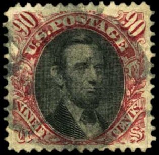 Price of US Stamp Scott Catalog 122 - 90c 1869 Pictorial Lincoln. Harmer-Schau Auction Galleries, Feb 2012, Sale 92, Lot 933