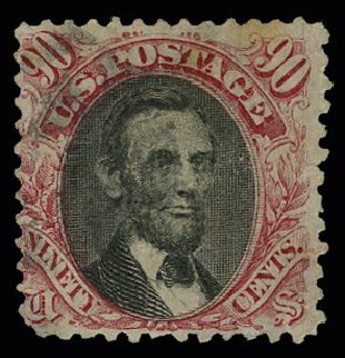 Cost of US Stamps Scott Cat. # 122: 1869 90c Pictorial Lincoln. H.R. Harmer, May 2014, Sale 3005, Lot 1123