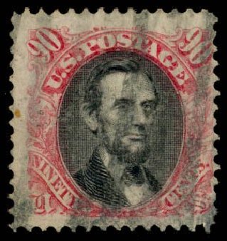 Values of US Stamp Scott #122: 90c 1869 Pictorial Lincoln. Daniel Kelleher Auctions, Apr 2013, Sale 636, Lot 143