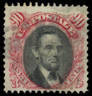 Cost of US Stamp Scott Catalogue #122: 1869 90c Pictorial Lincoln. Daniel Kelleher Auctions, May 2014, Sale 652, Lot 253