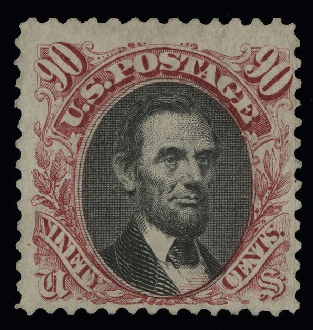 Value of US Stamps Scott Catalogue #122: 90c 1869 Pictorial Lincoln. Spink Shreves Galleries, Aug 2013, Sale 144, Lot 163