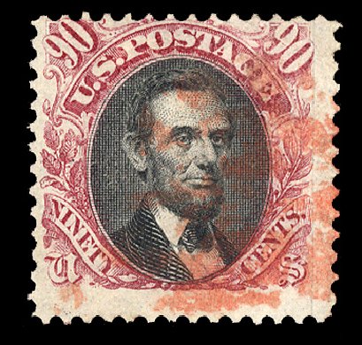 Costs of US Stamps Scott Catalogue #122: 1869 90c Pictorial Lincoln. Cherrystone Auctions, Apr 2014, Sale 201404, Lot 56