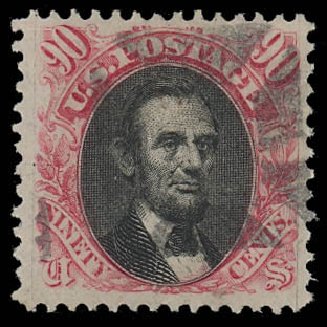 Cost of US Stamps Scott Cat. 122: 1869 90c Pictorial Lincoln. Daniel Kelleher Auctions, Oct 2012, Sale 632, Lot 1046