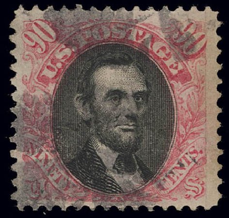 Cost of US Stamp Scott Catalog # 122 - 1869 90c Pictorial Lincoln. Daniel Kelleher Auctions, Feb 2013, Sale 634, Lot 96
