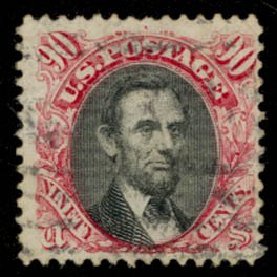 US Stamps Price Scott Catalog # 122 - 1869 90c Pictorial Lincoln. Daniel Kelleher Auctions, May 2014, Sale 652, Lot 256