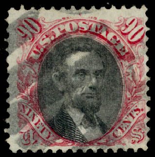 Values of US Stamp Scott #122 - 90c 1869 Pictorial Lincoln. Daniel Kelleher Auctions, May 2015, Sale 669, Lot 2586