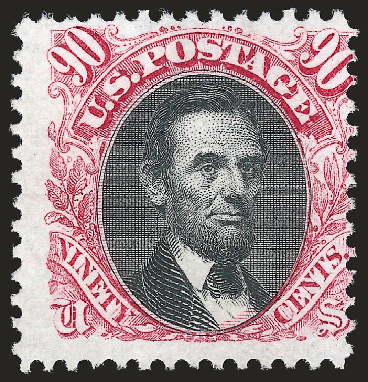 US Stamp Values Scott Catalog #122 - 1869 90c Pictorial Lincoln. Robert Siegel Auction Galleries, Apr 2010, Sale 984, Lot 426