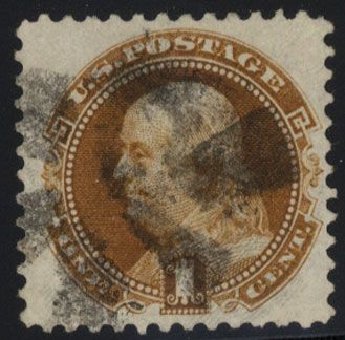US Stamp Prices Scott Cat. # 123 - 1875 1c Pictorial Re-issue Franklin. Cherrystone Auctions, Mar 2008, Sale 200803, Lot 167