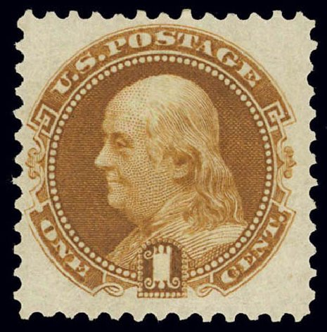 Values of US Stamps Scott Catalog # 123: 1c 1875 Pictorial Re-issue Franklin. Daniel Kelleher Auctions, Feb 2013, Sale 634, Lot 97