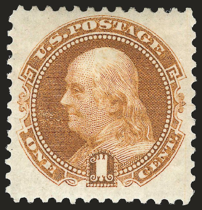 US Stamp Values Scott Catalogue 123 - 1875 1c Pictorial Re-issue Franklin. Robert Siegel Auction Galleries, Dec 2009, Sale 982, Lot 5367