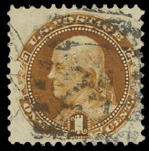 US Stamps Value Scott Cat. #123: 1c 1875 Pictorial Re-issue Franklin. Daniel Kelleher Auctions, Oct 2012, Sale 632, Lot 1048