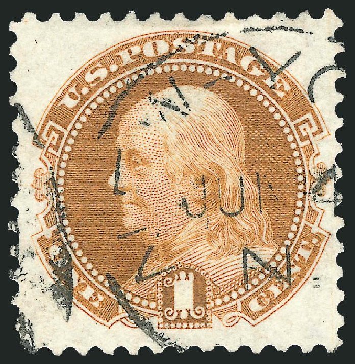 US Stamp Prices Scott # 123: 1c 1875 Pictorial Re-issue Franklin. Robert Siegel Auction Galleries, Jul 2013, Sale 1050, Lot 258