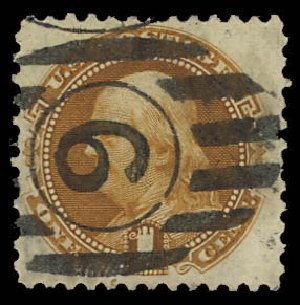 Price of US Stamp Scott Catalogue # 123 - 1c 1875 Pictorial Re-issue Franklin. Daniel Kelleher Auctions, Oct 2012, Sale 632, Lot 1049
