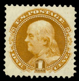 Value of US Stamp Scott Cat. # 123: 1c 1875 Pictorial Re-issue Franklin. Daniel Kelleher Auctions, Jan 2015, Sale 663, Lot 1359